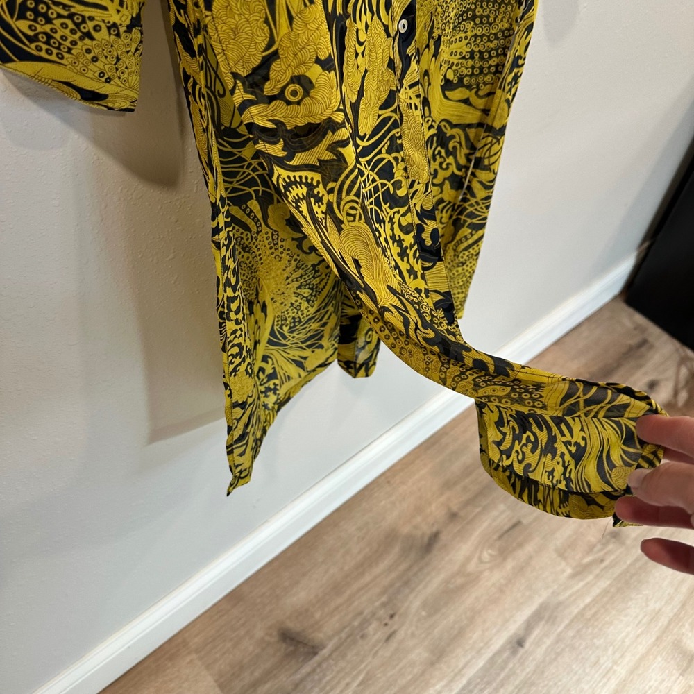 H&M Shirt Dress Women 4 Yellow Black Dragon Graphic Print Boho Sheer Lightweight - Picture 5 of 12